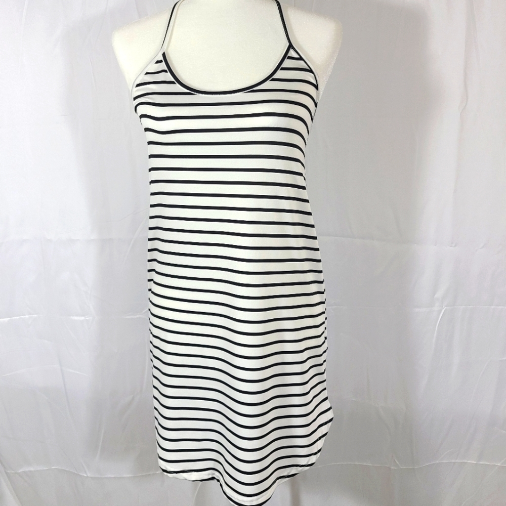 Black and white striped shein dress, size s